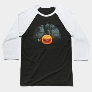 Evil Pumpkin Grave Yard Baseball T-Shirt